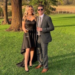 Windsor high low off shoulder gown